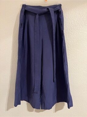 BCBGMaxAzria Navy Wide-Leg Tie Waist Chinos